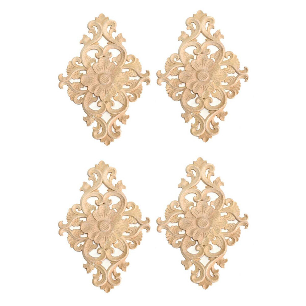 Semoic 21X15cm Wood Carved Unpainted Onlay Applique Furniture Home Decor, 4Pcs
