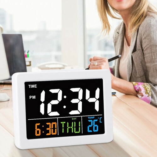 2X Color Large Screen LCD Electronic Desk Alarm Clock with Temperature Date Display 1