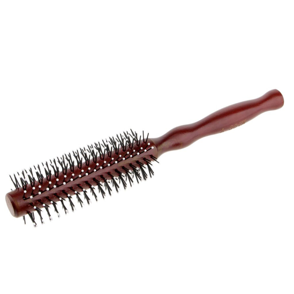 Unisex Wooden Handle Hairdressing Hair Comb Curling Rolled Brush Styling Hair