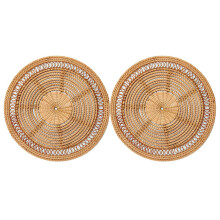 2X Accueil Tissé Mur Panier Naturel Boho Décor à la Maison Décoratif Rotin Décor Tissé Mur Décor Tissé Tenture Murale 11.8 Pouces
