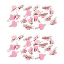 Love Heart Shape Drewniane Klipsy Wiadomość Photo Holder Album Card Paper Pegs Decor Photography - RóżOwy 40 Sztuk