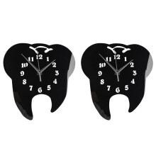 Timelike 2X Tooth-Shaped Wall Clock Dental Ornament Wall Clock 3D Acrylic Mirror Wall Sticker Home Decor-Black
