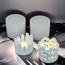 DIY Hollow House Candle Holder Silicone Mold Candle Holder Castle House Plaster Candle Lamp Atmosphere Decoration Mold B