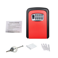 Outdoor Wall Mounted Safe Key Box with Lock & Waterproof Cover Red