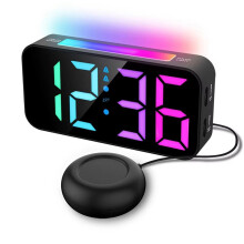 NEW Powerful VibrationS RGB Digital Alarm Clock with Mood Light Snooze 2 Alarms USB Powered Clock for Heavy Sleeper