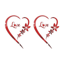 2pcs Love Acrylic Mirror Stickers Heart-Shaped Bedroom Living Room TV Background Wall Home Decoration Red