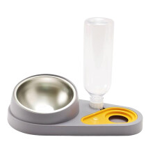 Dog Cat Double Bowl Food Water Bowl Tilted Anti Spill Feeder Bow Detac