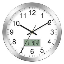Orologio da Parete da 12 Pollici con Data Digitale, Settimana, Temperatura Interna - Orologio da Parete A Batteria, Finitura Argento Spazzolato,