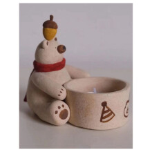 Porta-Velas de Urso Resina Desenho Animado Porta-Velas Luz de Chá Enfeites de Inverno Natal Decoração de Casa Fofa para Ambientes Internos