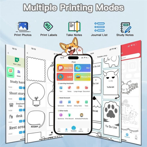 Sticker Printer Print 6 Rolls Sticker Printer with 7 Color Lighting Mode, Compatible with IOS and Android 2