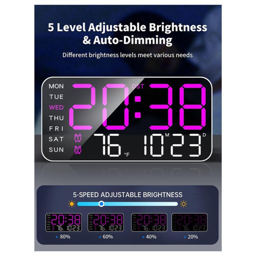 Relógio de Parede Digital  de 8,4 Polegadas, Despertador LED com Dígitos Grandes, Data, Temperatura, DST, para Sala, Quarto, Presente, Roxo 1