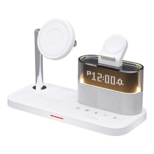 Support de Chargeur Sans Fil Magnétique 5 en 1, Veilleuse LED, Réveil, Station de Charge Rapide, Blanc