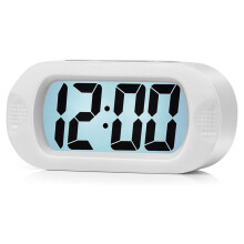 Sleek Travel Friendly Digital Alarm Clock with Easy to Read Large Numbers & Night Light Option White