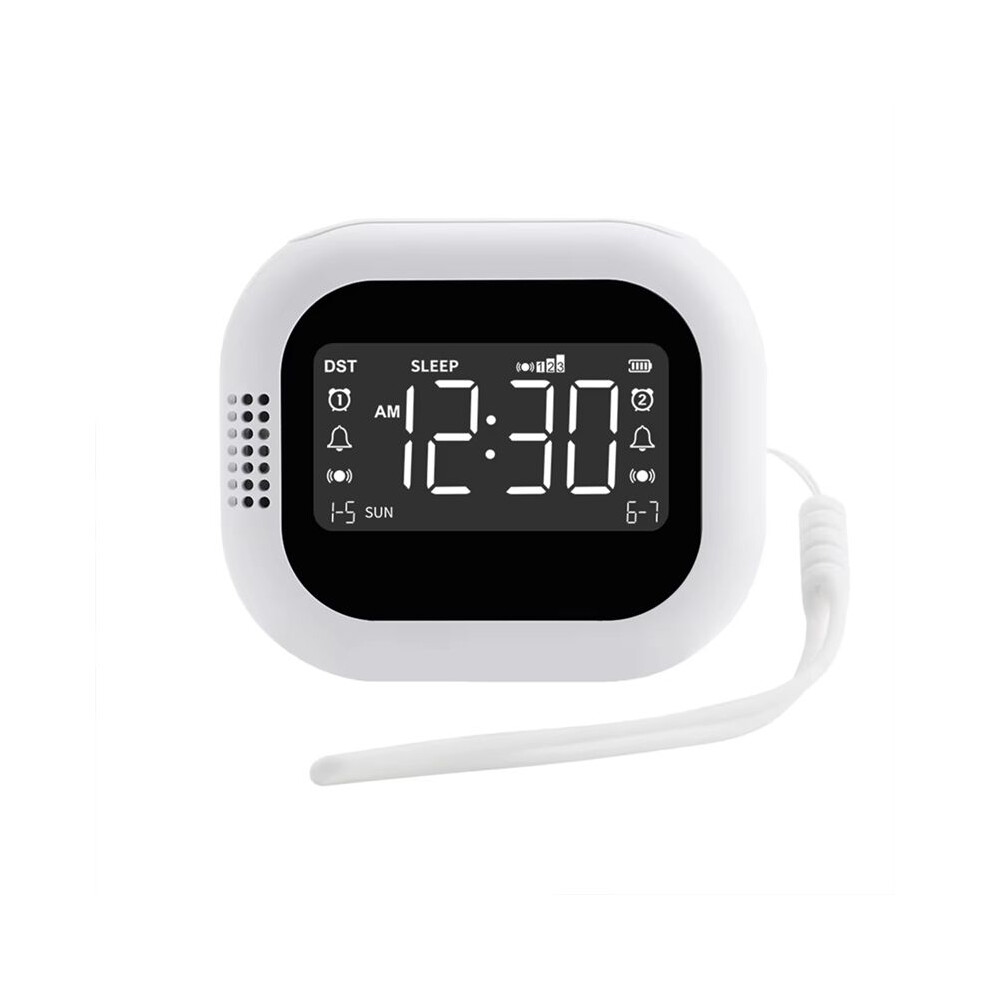 Led Display Vibration Alarm Clock Rechargeable Noise Natural Sound Multifunctional Clock Student Strong White