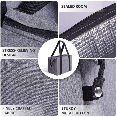 Picnic Storage Bag Folding Cooler Handbag Food Container for Work Grey 2