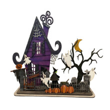 Halloween Wooden Table Sign Centerpiece Witch Halloween Haunted House Kit for Home Party Hotel Decor