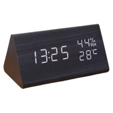 LED Student Clock Simple Wooden Clock Temperature Display Sound Control Clock Desktop Home Decorative Ornaments Black