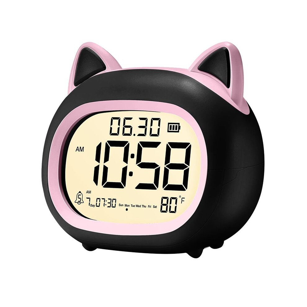 Kids Alarm Clock With Night For Kids,Digital Alarm Clocks For Bedrooms, Routine Builder,Cute Cat Alarm Clock Light/Black