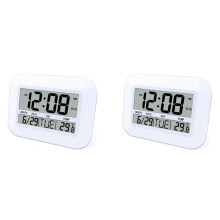 2X Digital Wall Clock Battery Operated Simple Large LCD Alarm Clock Temperature Calendar Date Day for Home Office