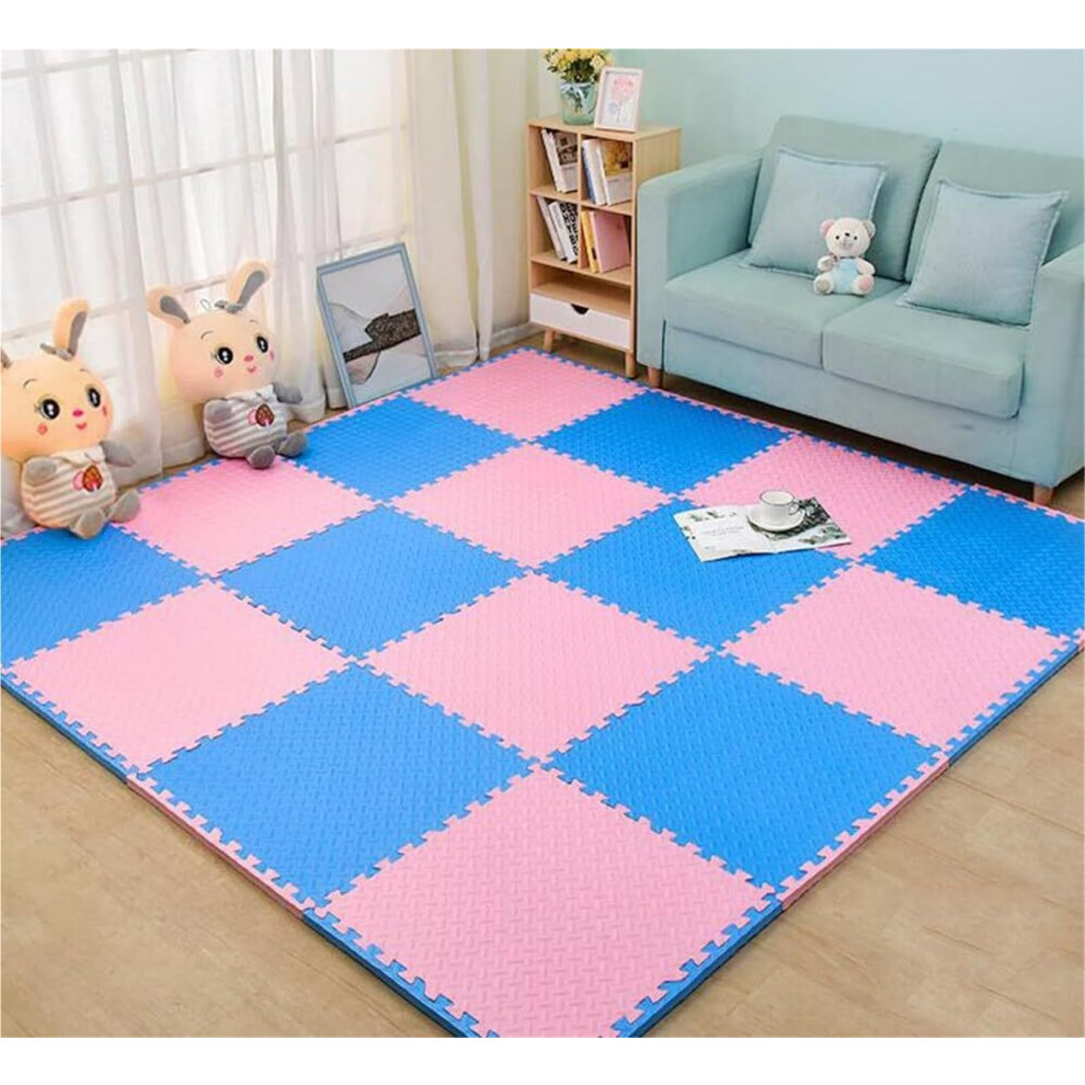 10 Pack NonSlip Interlocking Foam Floor Mats 30x30cm for Kids Room and Home Gym, 2cm Thick Pink Blue Cushioned Tiles
