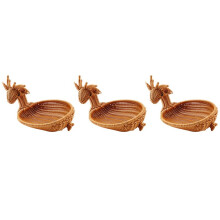 3X Rattan Woven Fruit Basket, Imitation Deer Bread Basket Fruit Bowls Tray Vegetable Novelty Animal Shaped Basket Small