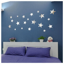3D Sticker, 100 x Star Art Mirror Wall Sticker Surface Decal Home Room DIY Art Decor (Silver)