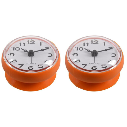 2pcs 7cm Waterproof Kitchen Bathroom Shower Clock Suction Cup Sucker Wall Orange