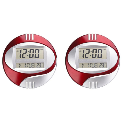 2X Temperature Display Digital Wall Electronic Clock LCD Moderne Calendar LED Bracket Watch Mute Red
