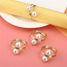 24Pcs Pearl Napkin Buckle Hoop Napkin Rings Circle Serviette Holder for Wedding Hotel Supplies Table Decoration, Gold