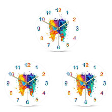 3X Aquarell Zahn Malerei Druck Wand Uhr Zahnklinik Wand Kunst Nicht Tickende Wand Uhr Kieferorthopäde Zahnarzt