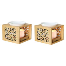 2X Wooden Bamboo Hollow Fragrance Lamp Oil Furnace Aroma Burner Candle Holder Elegant Attractive Home Office Decoration