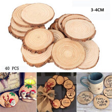 80Pcs 3-4CM Unfinished Natural Round Wood Slices Circles with Tree Bark Log Discs for DIY Crafts Home Party Decoration
