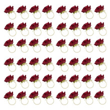 48 PCS Red Rose Shape Towel Buckle Napkin Ring Wedding Party Valentine'S Day Hotel Table Decor Metal Gold Napkin Holder