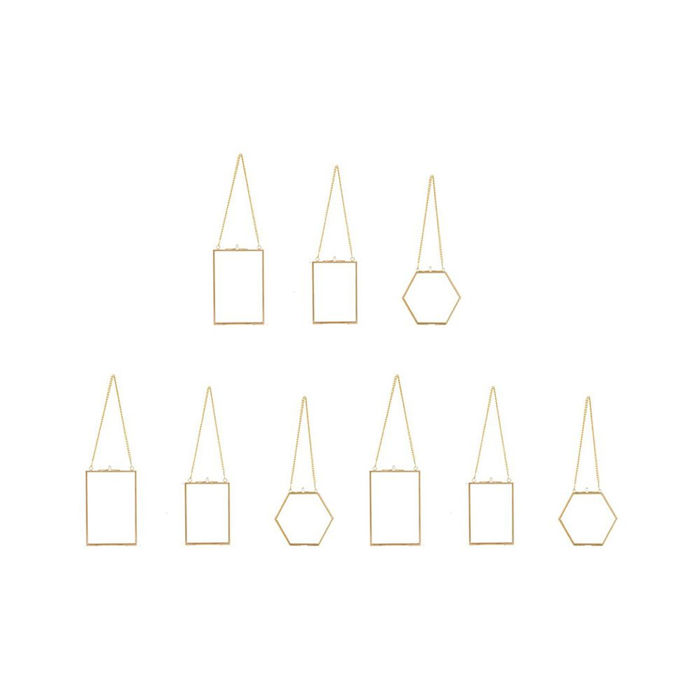 9 Packs Pressed Flowers Glass Frames- Hanging Glass Picture Frames With Chain Floating Diy Artwork Display Frames Golden 6034124973616