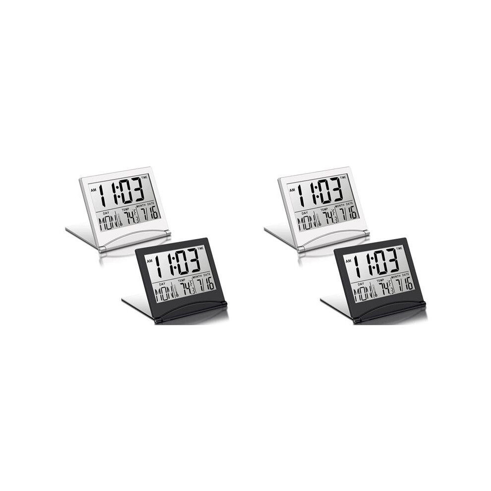 Torribaly 4 Pcs Digital Travel Alarm Clock Foldable Lcd Clock With Calendar Temperature Snooze Mode Portable Display Desk Clock