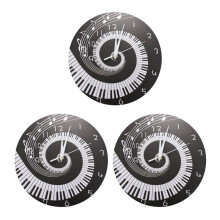 3X Elegante Klaviertastatur Musiknoten Welle Runde Moderne Wanduhr Ohne Batterie Schwarz + Weiß Acryl