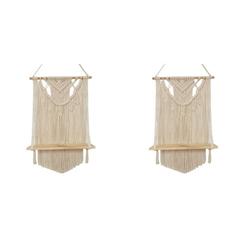2X Macrame Wall Hanging Shelf, Single Tier Wood Floating Hanging Shelf Organizer Hanger, Boho Home Wall Decor