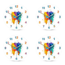 4X Watercolour Tooth Painting Print Wall Clock Dental Clinic Wall Art Non Ticking Wall Watch Orthodontist Dentist