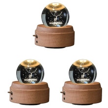3X 3D Crystal Music Box de Deer Luminous Rotating Musical Box med Projection Led Light