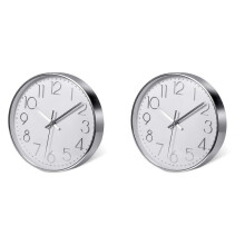 2X Premium Silver Wall Clock, Wall Decoration, Modern Silent Wall Clock for Home Office Kitchen (25cm, Silver)
