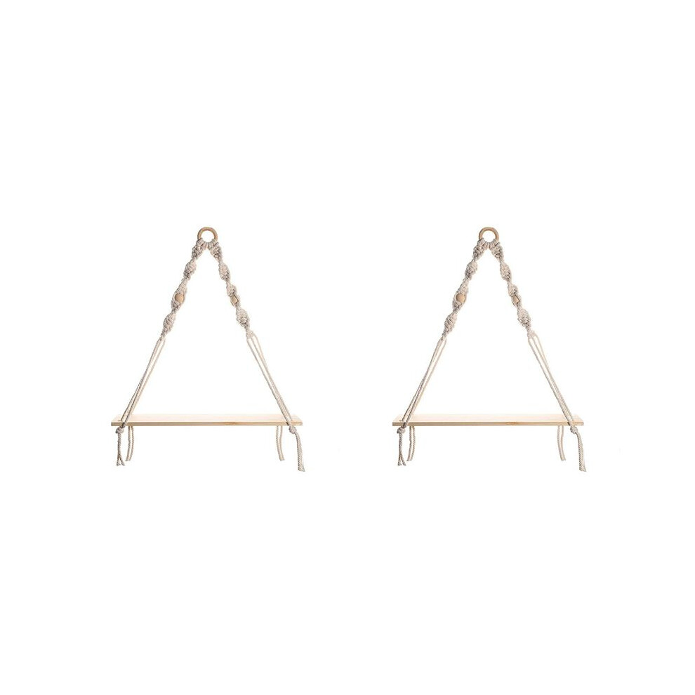 2X Macrame Wall Hanging Shelf - Boho Wood Wall Shelves With Beads, Farmhouse Floating Shelf Rustic Hanging Plant Shelf 4714193864375