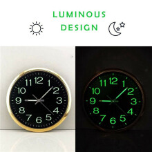 3X 12 Inch Round Large Luminous Wall Clock Glow in the Dark Non-Ticking Indoor Decor -Golden