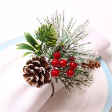 Ronds de Serviette Lot de 12 Baies D'Aiguilles de Pin NoëL Thanksgiving Holiday Rustic Farmhouse Porte-Rondelles de Serviette