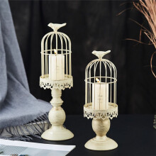 2 Stück Retro-Vogelkäfig-Kerzenhalter, Metall, Eisen, Kunst-Kerzenständer, Hochzeit, Party, Zuhause, Tische, Tafelaufsätze, Dekoration, Weiß