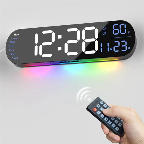 Relógio de Parede Digital com Controle Remoto de 13,7 Polegadas, Brilho Automático, Despertador Duplo e Temporizador, para Quarto, Presente 1