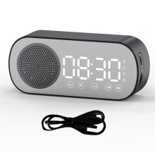 Sem Fio Alto-Falante Relógio Rádio Suporte de Alarme Duplo Cartão TF Alarme Digital para Home Office Preto