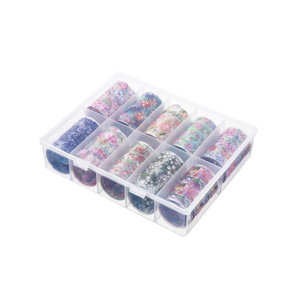 1Box/10roll Colorful Flowers Print Stickers Nails Foils Starry Wraps Transfer Decals Nail Art Decorations
