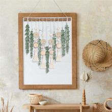 Décor Mural D'Eucalyptus Plante D'Eucalyptus Artificielle Fausses Feuilles de Verdure Décoration Murale Boho avec Bâton en Bois