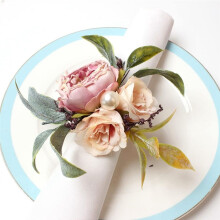 Simulated Flower Napkin Ring Rose Flower Napkin Ring Cloth Art Western Dinner Napkin Button
