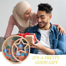 Ramadan Decorations for Home -11.6 Inch Tray Eid Mubarak Religious Painting Cupcake Food Candy Plates Wooden Decorations